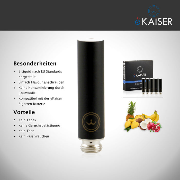 Tropischer Mix (Mango, Granatapfel, Ananas, Banane, Kokosnuss) eKaiser 5er Pack Schwarze Cartomizer