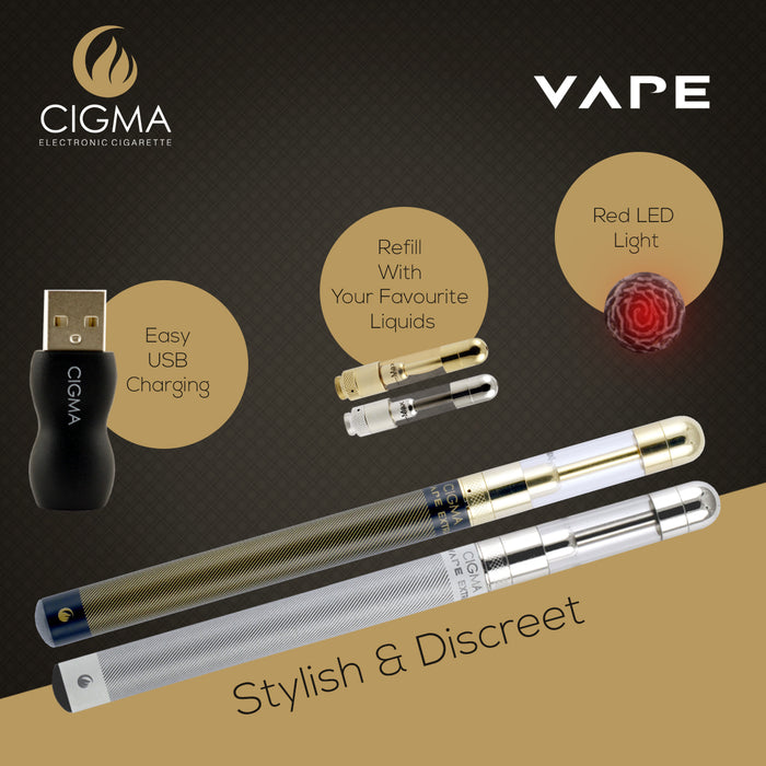 Cigma Vape Doppelpack Extra - Nachfüllbar - und Wiederaufladbare E-Zigarette Starter Pack - Schwarz & Weiß