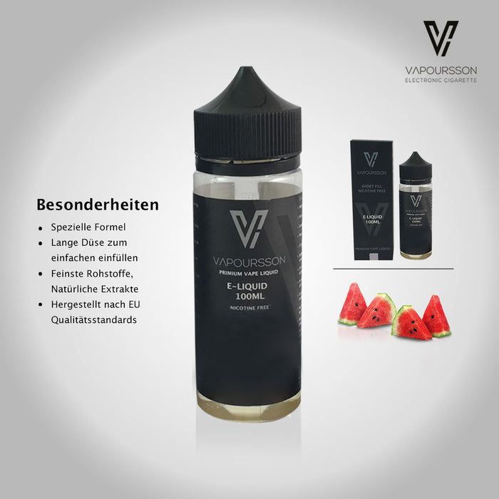 Vapoursson 100ml Wassermelone 0mg E-Liquid | Shortfill Flaschen Nikotinfrei | 50/50 PG / VG - Starke echte Aromen | Für E-Shisha und E-Zigaretten