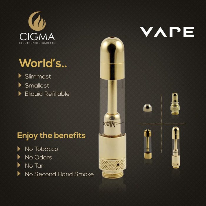 Cigma Vape Clearomizer für Extra Batterie | Nachfüllbarer Clearomizer | Nikotinfrei | Gold