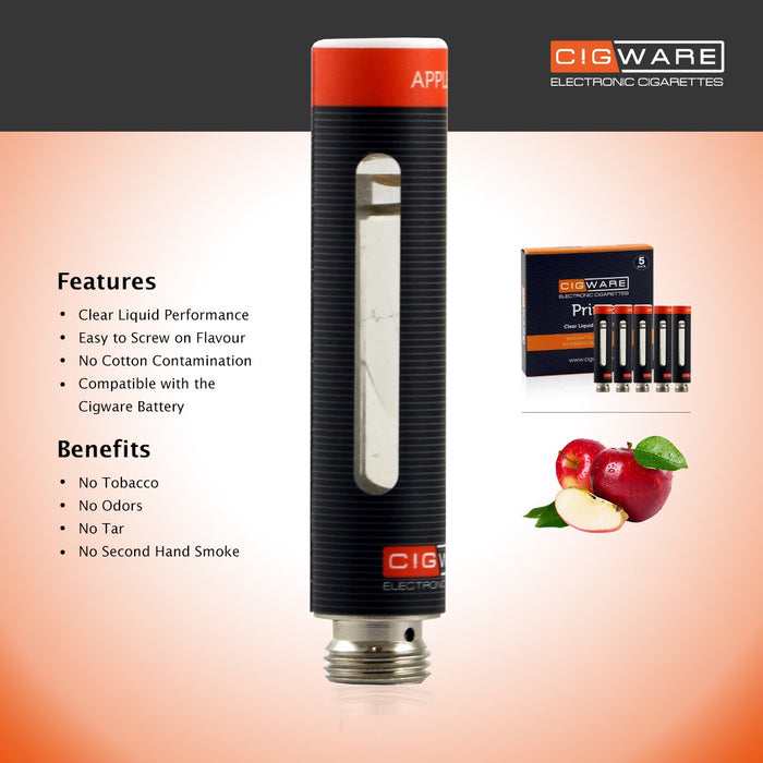 Cigware Prime Clear Cartomizer | Apfel |  E Liquid 5 Pack| Cigee
