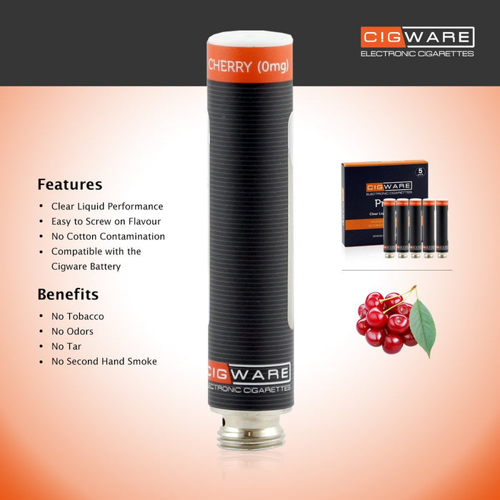 Cigware Prime Clear Cartomizer | Kirsche Flavour E Liquid 5 Pack