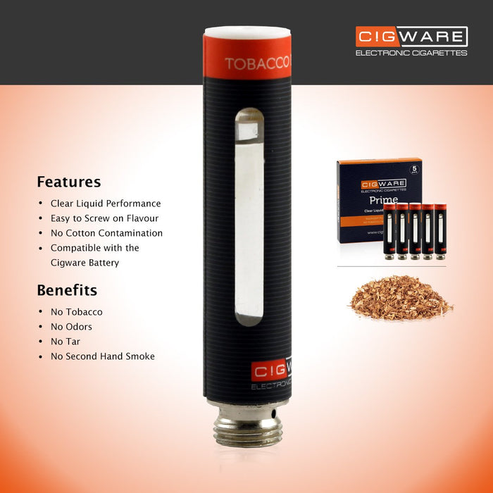 Cigware Prime Clear Cartomizer | Tobacco Blend Flavour E Liquid 5 Pack