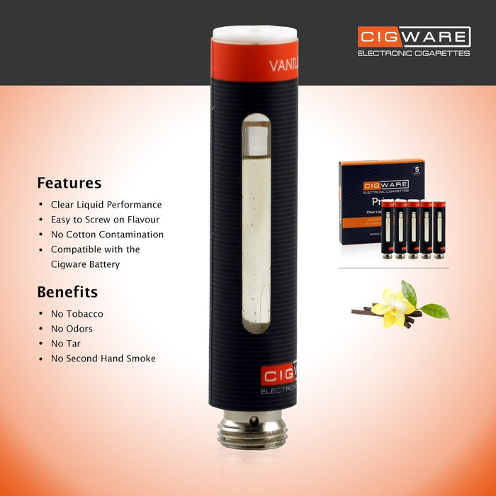 Cigware Prime Clear Cartomizer | Vanille Flavour E Liquid 5 Pack