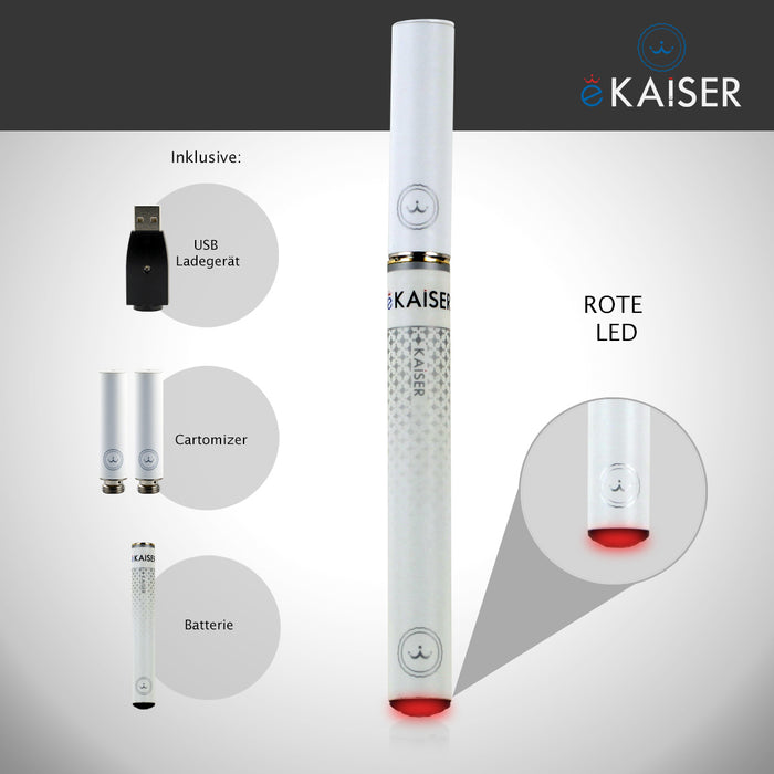 E Zigaretten Starter Kit eKaiser | Weiße Batterie mit Verzierung mit Apfel und Erdbeere Flavour