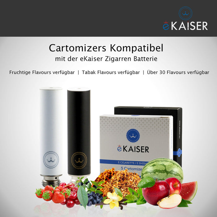 E Zigaretten Starter Kit eKaiser | Weiße Batterie mit Verzierung mit Apfel und Erdbeere Flavour