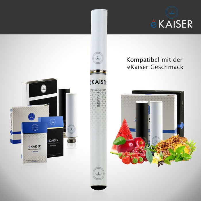 E Zigaretten Starter Kit eKaiser | Weiße Batterie mit Verzierung mit Apfel und Erdbeere Flavour