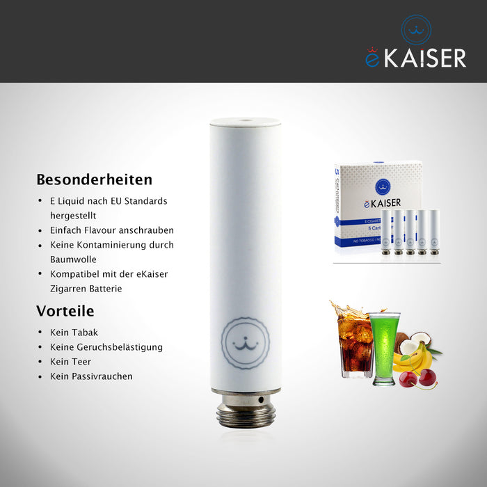 Flavour Mix (Cola, Schokolade, Pinacolada, Vanille, Minze) eKaiser 5er Pack Weiße Cartomizer