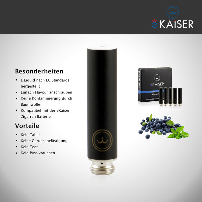 Blaubeere Minze Flavour eKaiser 5er Pack Schwarze Cartomizer