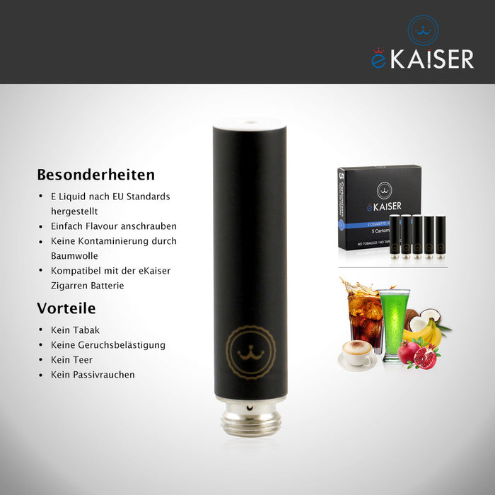 Variety Mix (Apfel, Kirsche, Traube, Mango, Wassermelone) eKiaser 5er Pack Schwarze Cartomizer