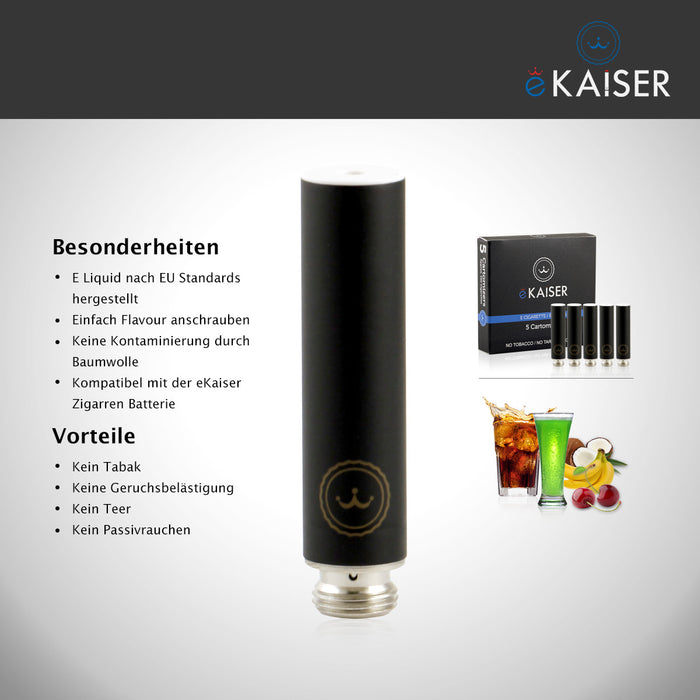 eKaiser Flavour Mix (Cola, Schokolade, Pinacolada, Vanille, Minze) 5er Pack Schwarze Cartomizer