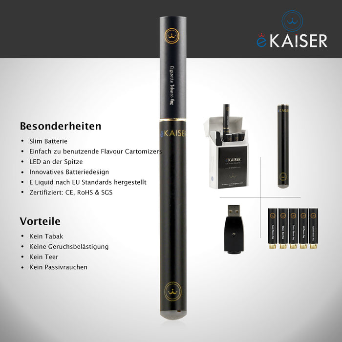 eKaiser E Zigarette Starter Kit | 5 x Premium E Liquid Tabak Flavour | Cigee