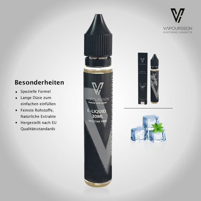 Vapoursson 30ml Menthol 0mg E-Flasche Nikotinfrei| Shortfill Flaschen Nikotinfrei | 50/50 PG / VG - Starke echte Aromen | Für E-Shisha und E-Zigaretten