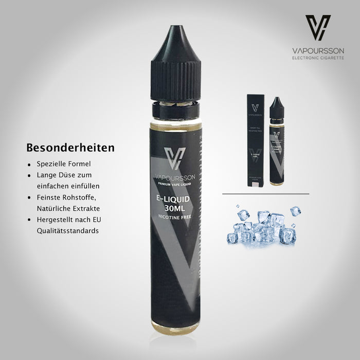 Vapoursson 30ml Ice Frost 0mg E-Flasche Nikotinfrei| Shortfill Flaschen Nikotinfrei | 50/50 PG / VG - Starke echte Aromen | Für E-Shisha und E-Zigaretten