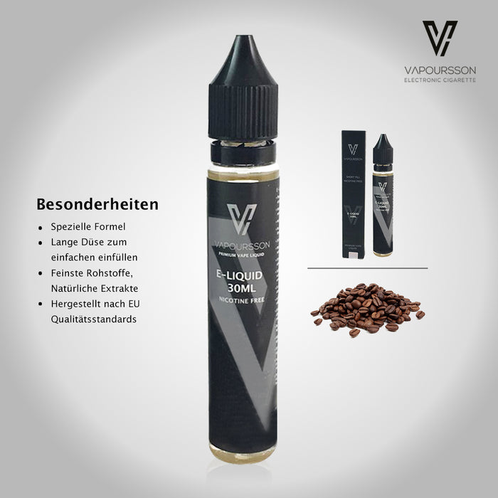 Vapoursson 30ml Kaffee 0mg E-Flasche Nikotinfrei| Shortfill Flaschen Nikotinfrei | 50/50 PG / VG - Starke echte Aromen | Für E-Shisha und E-Zigaretten