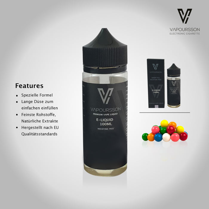 Vapoursson 100ml Kaugummi 0mg E-Liquid | Shortfill Flaschen Nikotinfrei | 50/50 PG / VG - Starke echte Aromen | Für E-Shisha und E-Zigaretten