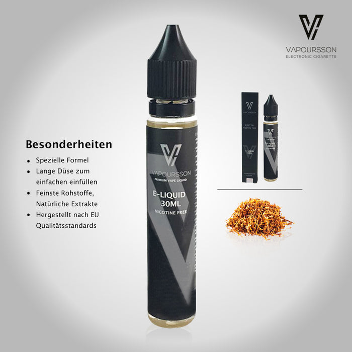 Vapoursson 30ml Gold Tabak 0mg E-Liquid | Shortfill Flaschen Nikotinfrei | 50/50 PG / VG - Starke echte Aromen | Für E-Shisha und E-Zigaretten