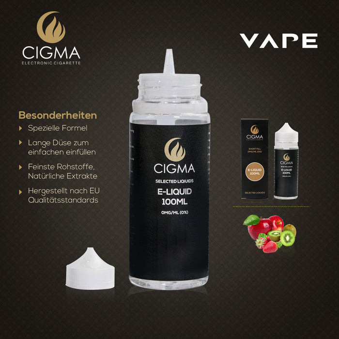 CIGMA Apfel Kiwi Erdbeere 100ml E Liquid 0mg | Cigee