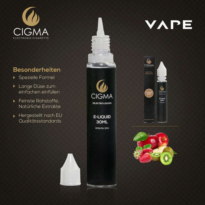 CIGMA Apfel Kiwi Erdbeere 30ml E Liquid 0mg | Neue Shortfill Flaschen