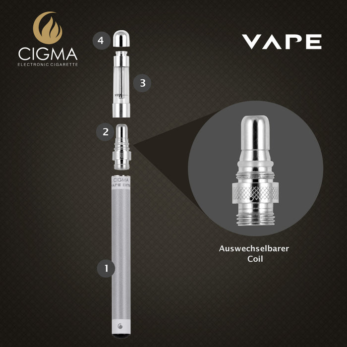 Cigma Vape Coil für Extra Batterie | Chrom |Cigee