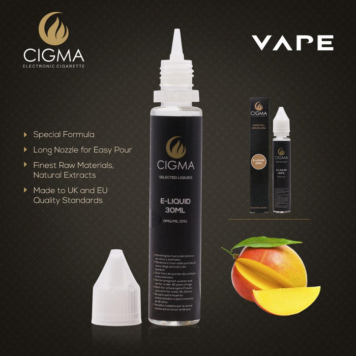 CIGMA Mango 30ml E Liquid 0mg - Neue kurze Füllflaschen - Premium Qualitätsformel nur mit hochwertigen Zutaten - Hergestellt für elektronische Zigarette und E Shisha - Eliquid