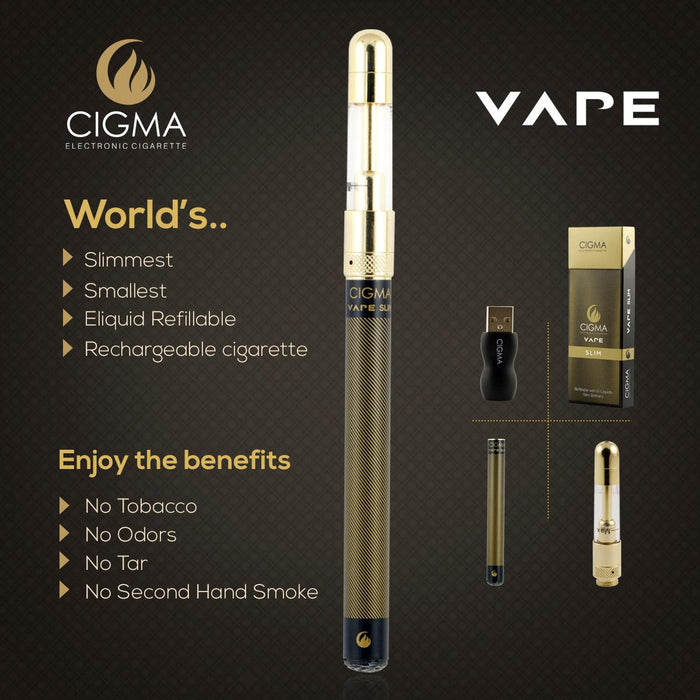 Cigma Vape, Kleinste und Dünnste, Auflad- und Nachfüllbare E-Zigarette der Welt, E-Zigarette, E Shisha, Wiederaufladbare Batterie, Auffüllbare Liquidkapseln, Verdampfer, Schwarz, Geld Zurück Garantie