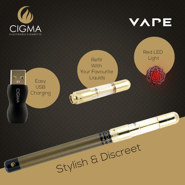 Cigma Vape, Kleinste und Dünnste, Auflad- und Nachfüllbare E-Zigarette der Welt, E-Zigarette, E Shisha, Wiederaufladbare Batterie, Auffüllbare Liquidkapseln, Verdampfer, Schwarz, Geld Zurück Garantie