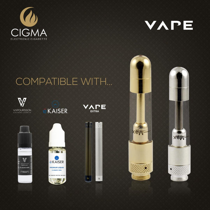 Cigma Vape Clearomizer für Extra Batterie | Nachfüllbarer Clearomizer | Nikotinfrei | Gold