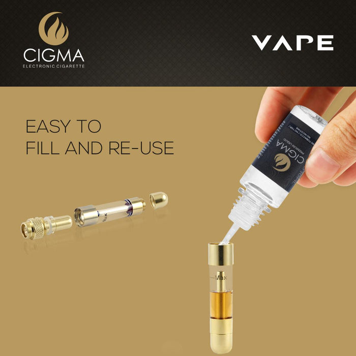 Cigma Vape Clearomizer für Extra Batterie | Nachfüllbarer Clearomizer | Nikotinfrei | Gold