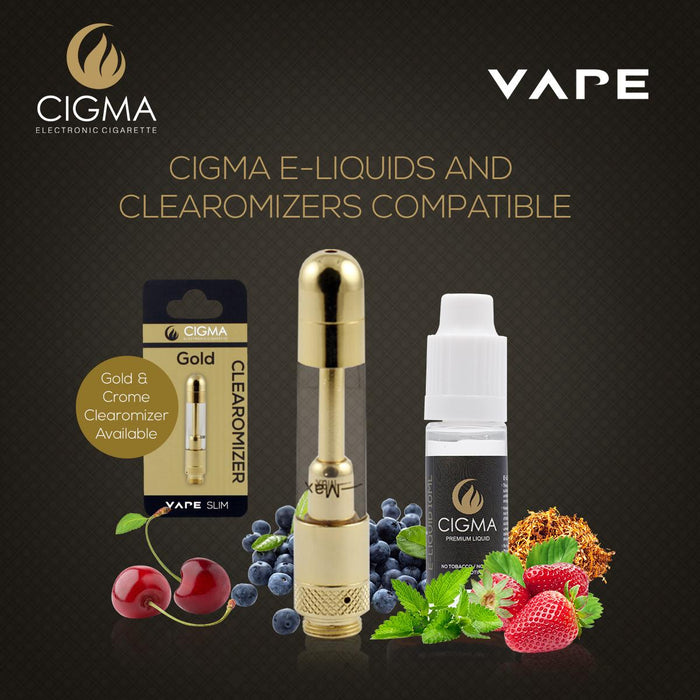 Cigma Vape Clearomizer für Slim Batterie | Nachfüllbarer Clearomizer | Nikotinfrei | Gold