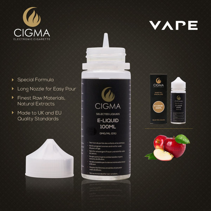 Cigma 100ml Apfel E Liquid 0mg | Neue Shortfill Flaschen | Cigee