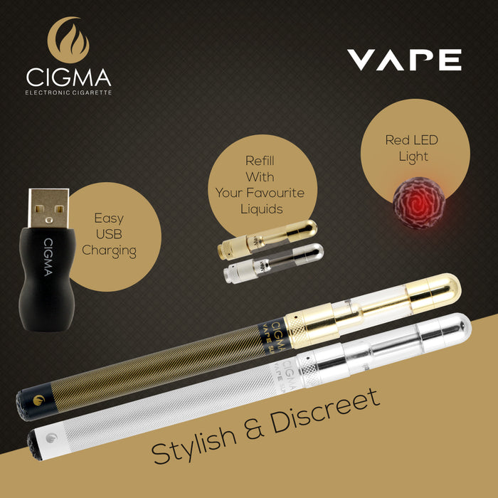 Cigma Vape Dual Kit - Worlds Slimmest Kleinste nachfüllbare wiederaufladbare E Zigarette Starter Kit - E Shisha - Akku - Nachfüllbarer Clearomizer - Verdampfer - Schwarz & Weiß - Geld-Zurück-Garantie