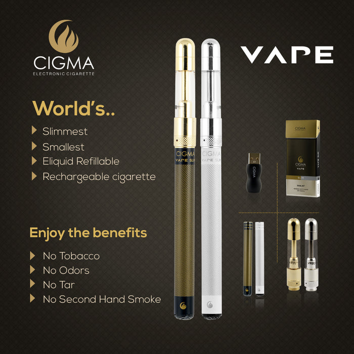 Cigma Vape Dual Kit - Worlds Slimmest Kleinste nachfüllbare wiederaufladbare E Zigarette Starter Kit - E Shisha - Akku - Nachfüllbarer Clearomizer - Verdampfer - Schwarz & Weiß - Geld-Zurück-Garantie