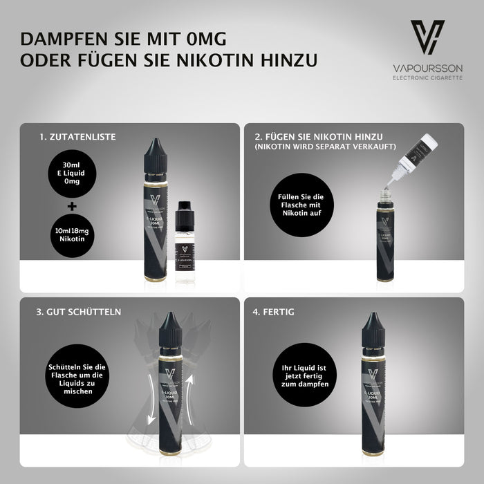 Vapoursson 30ml Tabak 0mg E-Flasche Nikotinfrei| ShortfillFlaschen Nikotinfrei | 50/50 PG / VG - Starke echte Aromen | Für E-Shisha und E-Zigaretten