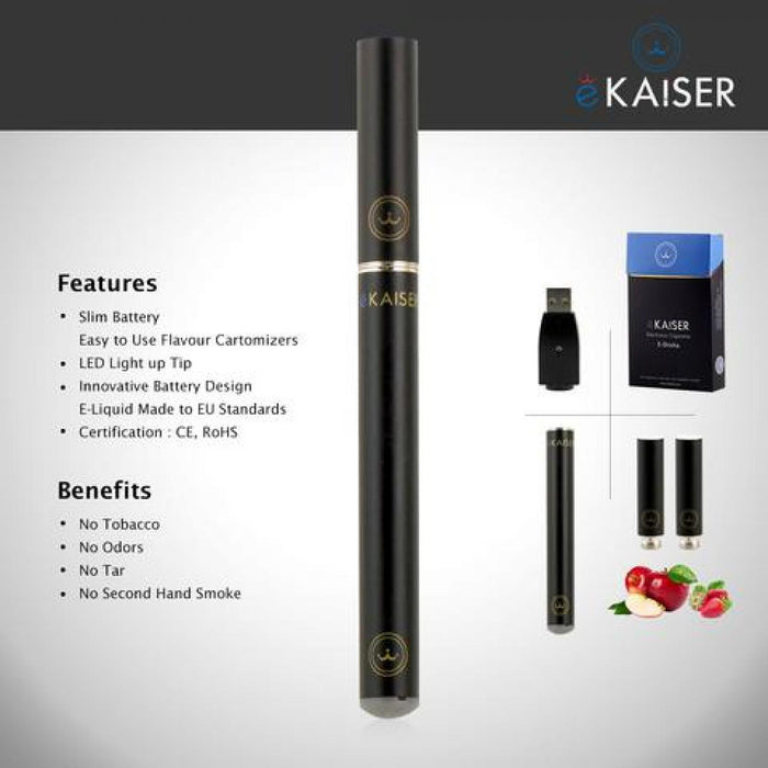 E Shisha Pen Starter Kit eKaiser Wiederaufladbare schwarze Batterie E Liquid Eshisha+eKaiser E-Zigarette Schwarz Cartomizer - Bubble Gum 0mg x 5 Pack