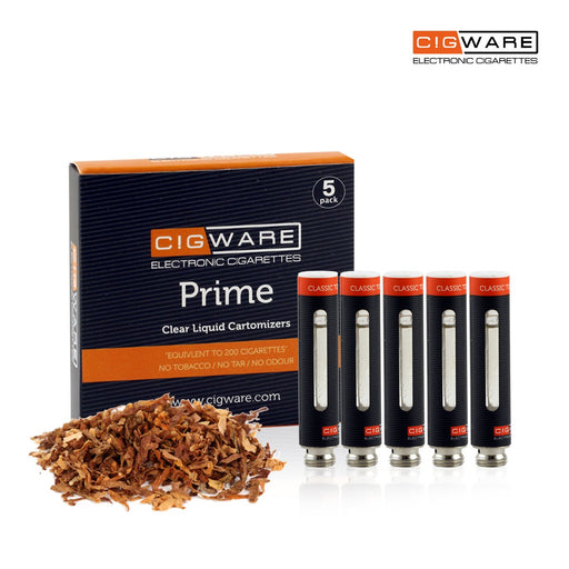 Cigware Prime Clear Cartomizer | Classic Tobacco Flavour E Liquid 5 Pack