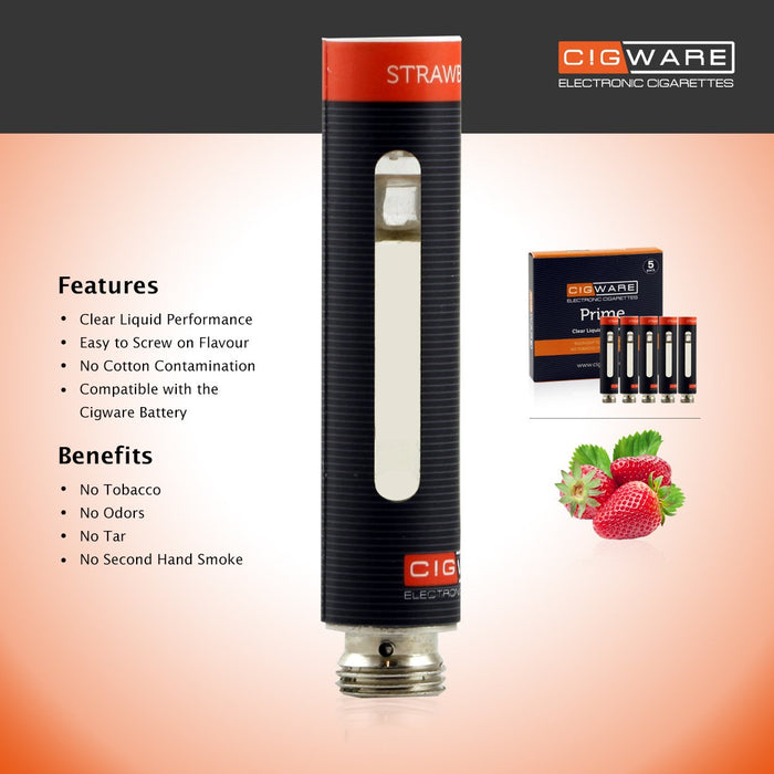 Cigware Prime Clear Cartomizer | Erdbeere | E Liquid 5 Pack| Cigee